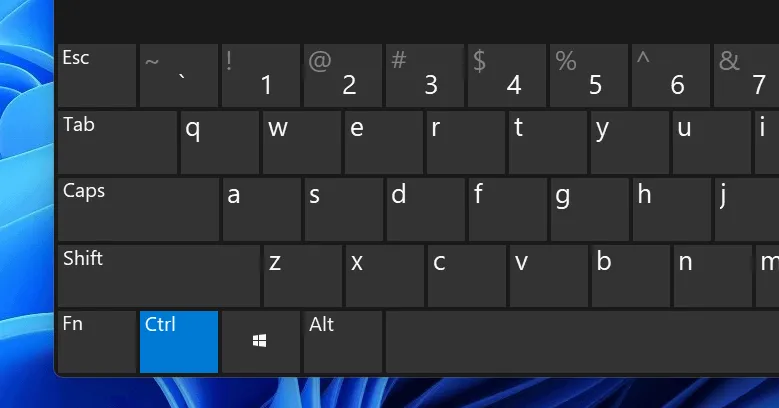 Windows-Bildschirmtastatur mit hervorgehobener Strg-Taste