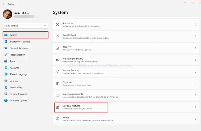 Windows Optional Features