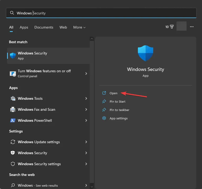 Risultati della ricerca di Sicurezza di Windows