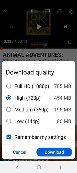 Downloading a YouTube video in a Premium account with full HD and higher settings.