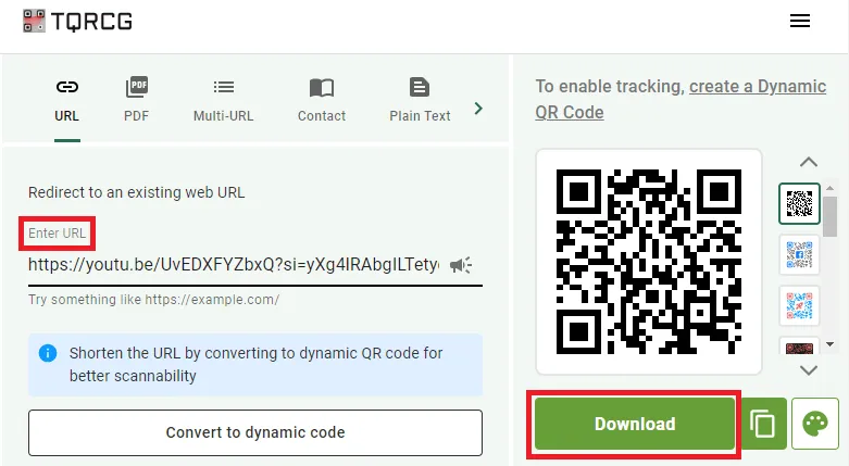 Download QR-code die is gemaakt op basis van de URL van de YouTube-video.