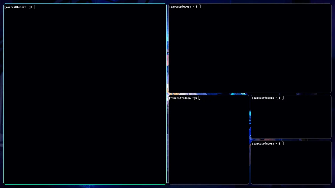 Hy3 の自動タイリング機能を示すスクリーンショット。