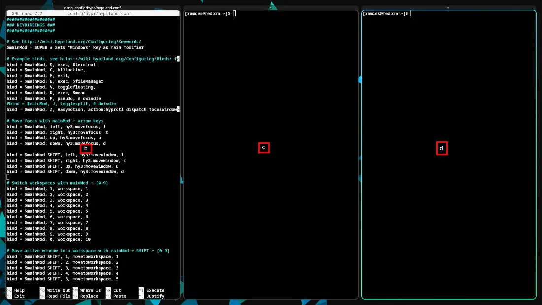 ワークスペース上の HyprEasymode ラベルを示すスクリーンショット。