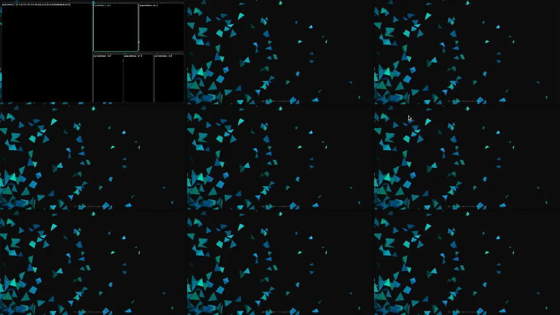 現在のセッションのすべてのワークスペースの HyprExpo 概要を示すスクリーンショット。