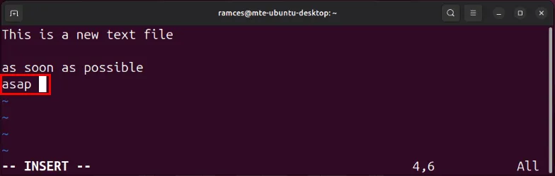 Un terminale che evidenzia l'interruzione dell'utente per il comando di abbreviazione automatica di Vim.