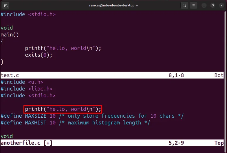 Una terminal que resalta la línea de código copiada de la