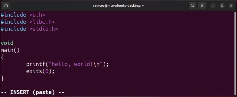 Um terminal mostrando um bloco de código alinhado corretamente usando pastetoggle.