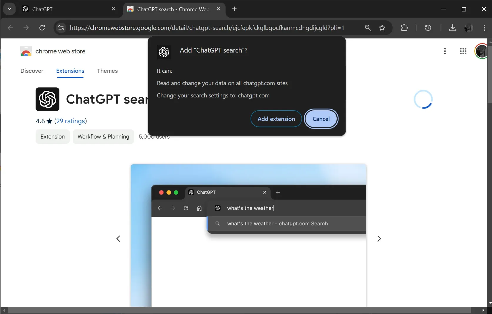 Add ChatGPT search to Chrome