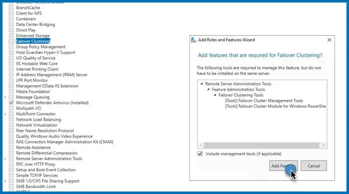 Installation d'un cluster de basculement sur Windows Server