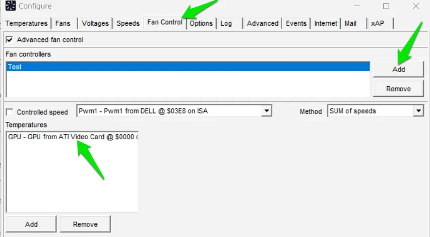 Configuración del control del ventilador SpeedFan