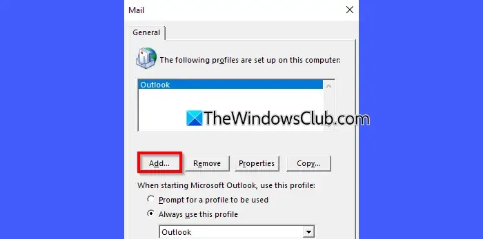 Ajouter un nouveau profil - Outlook