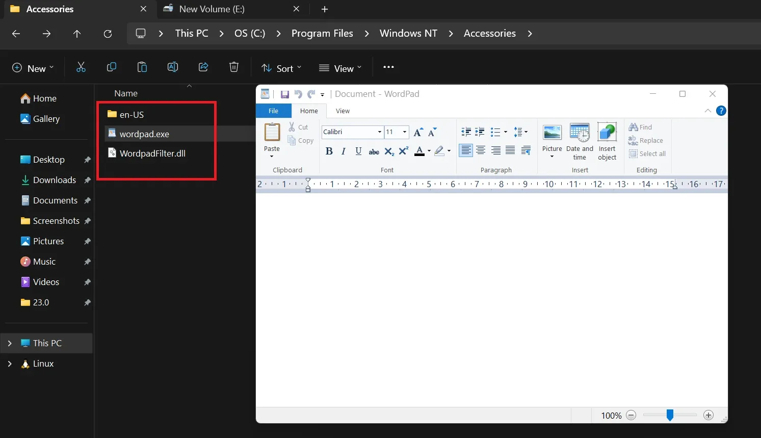 adicionar arquivos do wordpad em 24h2 para executar o aplicativo