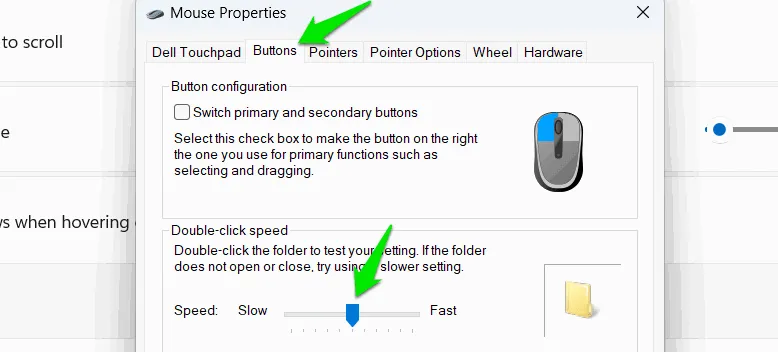 Adjusting the double-click speed in mouse settings