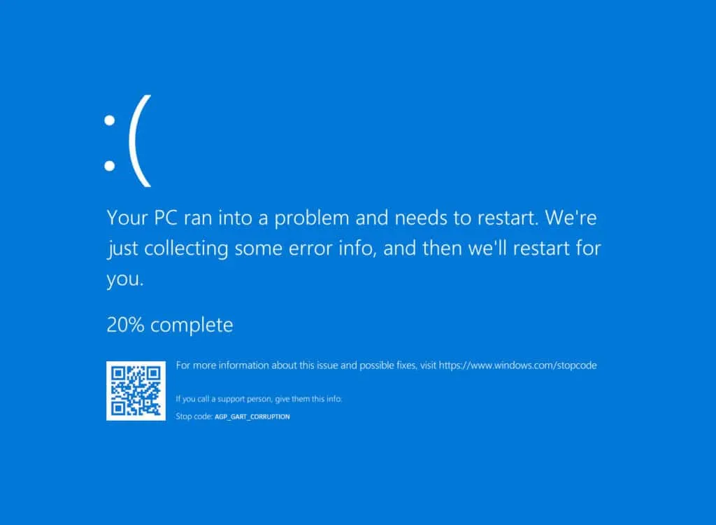 Errore BSOD AGP_GART_CORRUPTION