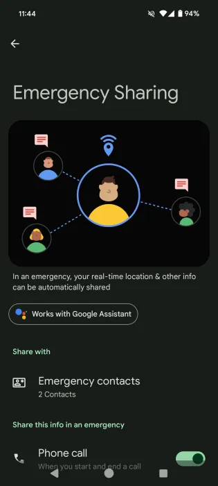 在 Android Personal Safety 應用程式中使用 Google Assistant 設定緊急共用。