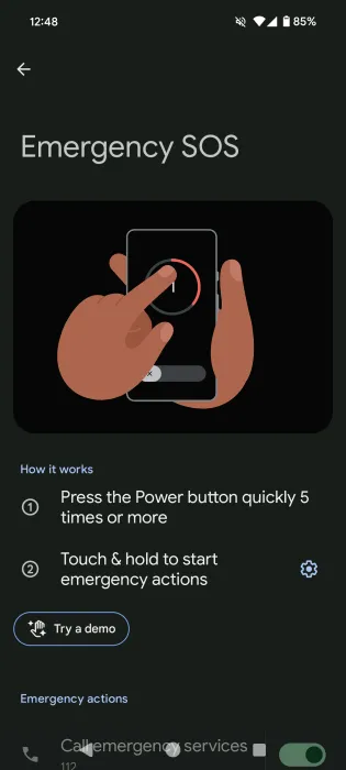 La función de emergencia SOS está habilitada en la aplicación de seguridad personal de Android.