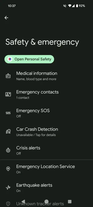 Visualizar información de seguridad personal en la aplicación de configuración de Android.