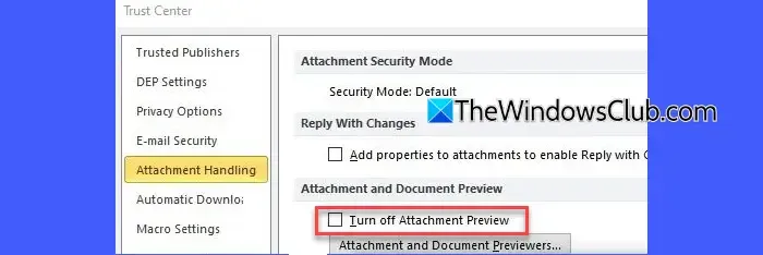 Attachment handling Outlook