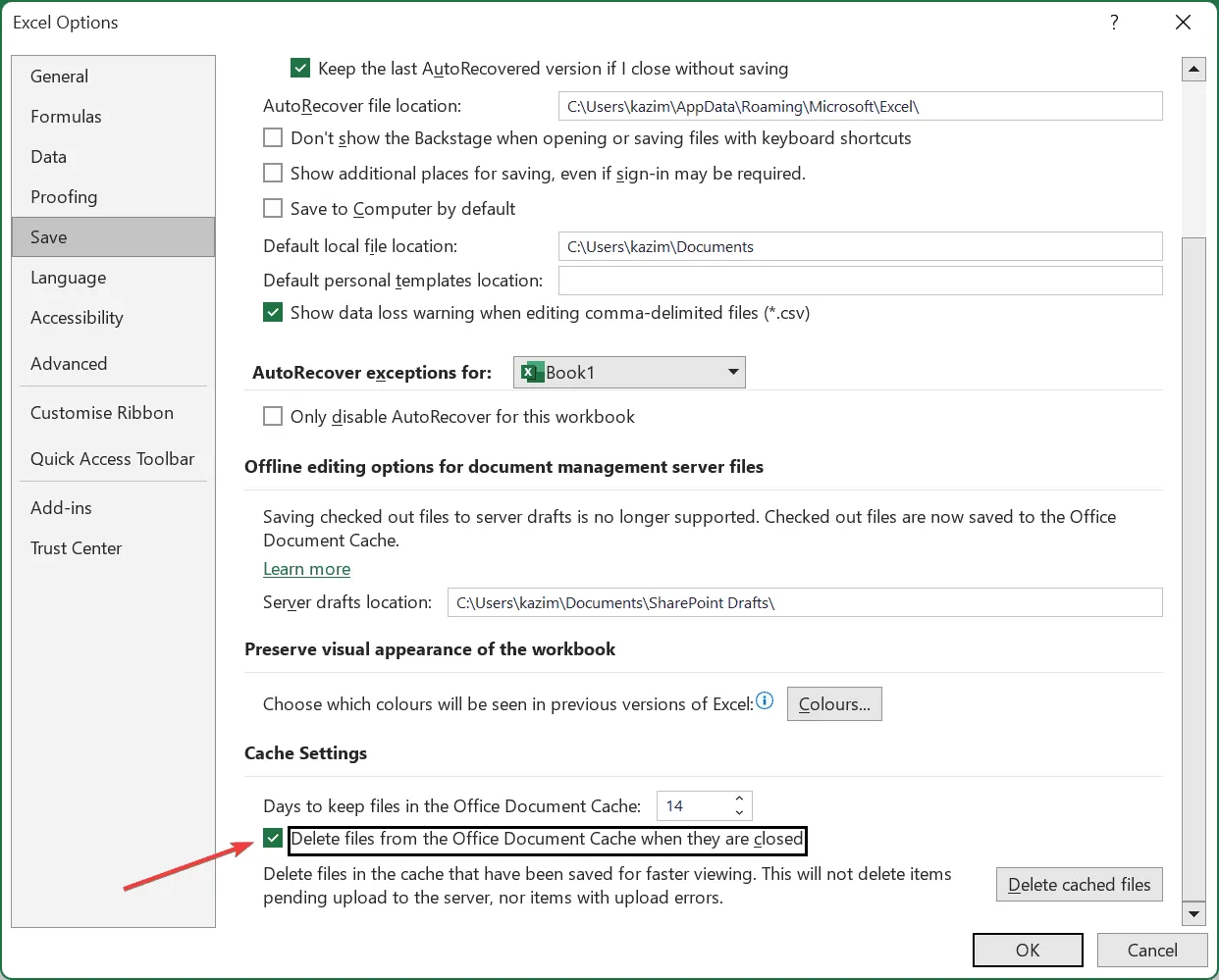 exclua o cache do Excel para corrigir o erro do Excel, atualização recomendada