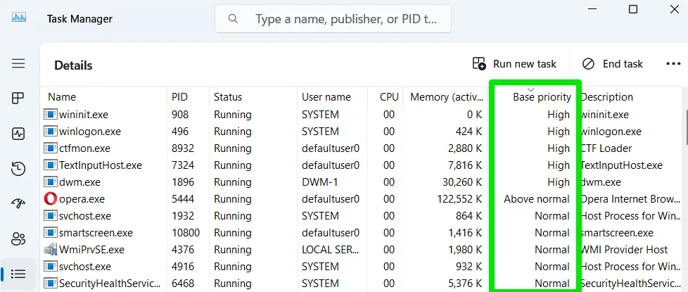 Base Priority Column in Task Manager