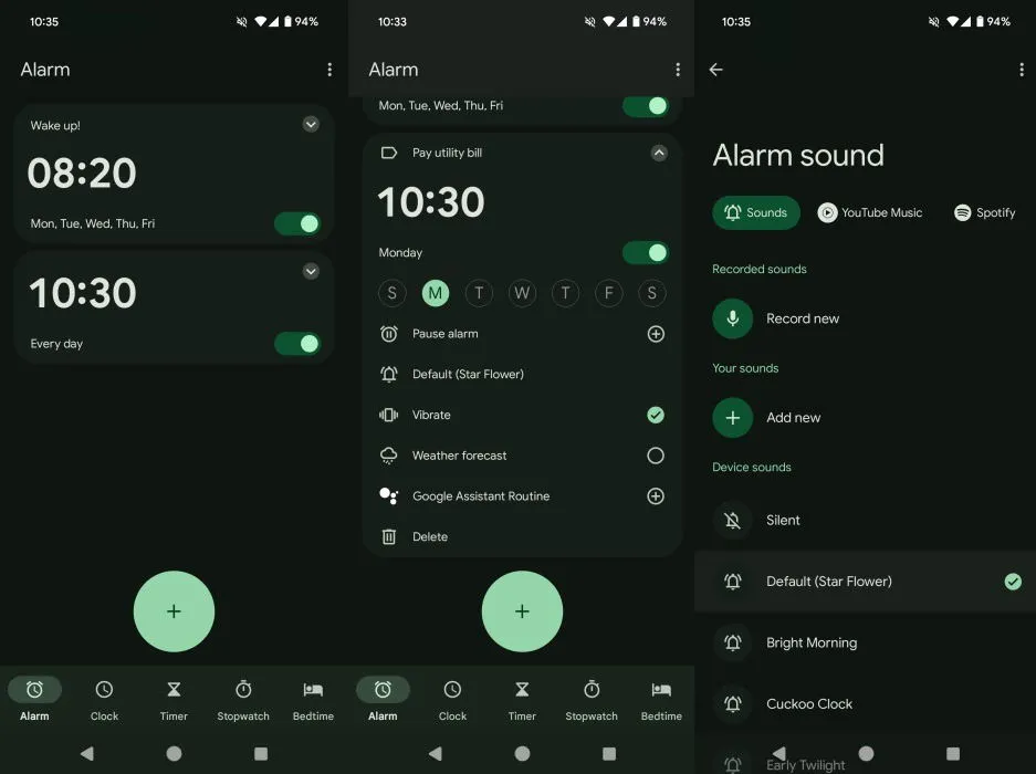 Overview of Google Clock app interface.