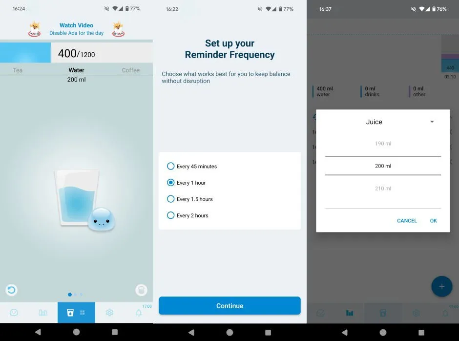 Overview of Water Time Tracker & Reminders app interface.