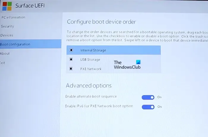 Boot Configuration Settings in Surface