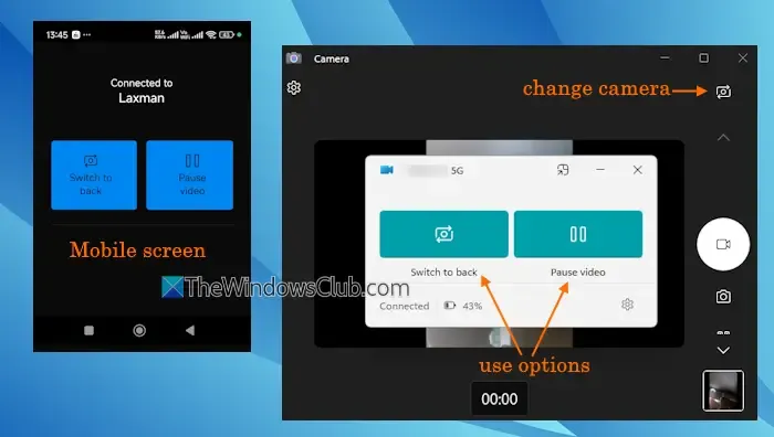 Changer d'appareil photo Utiliser le téléphone comme webcam