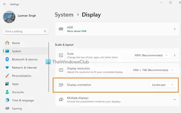 Ajuste a orientação da tela por meio do aplicativo de configurações