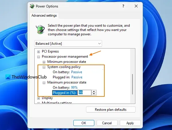 change max processor state cooling policy