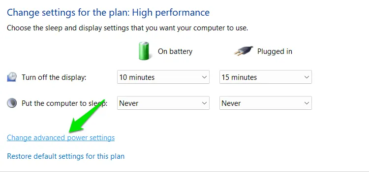 Change power plan settings option in Windows 11