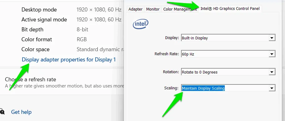 Opzioni del metodo di ridimensionamento nelle impostazioni GPU