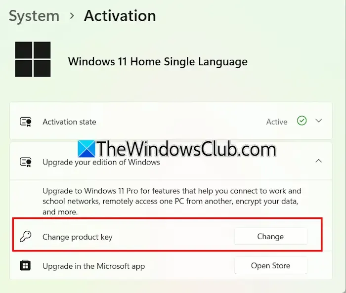 Modifier la clé de produit Windows