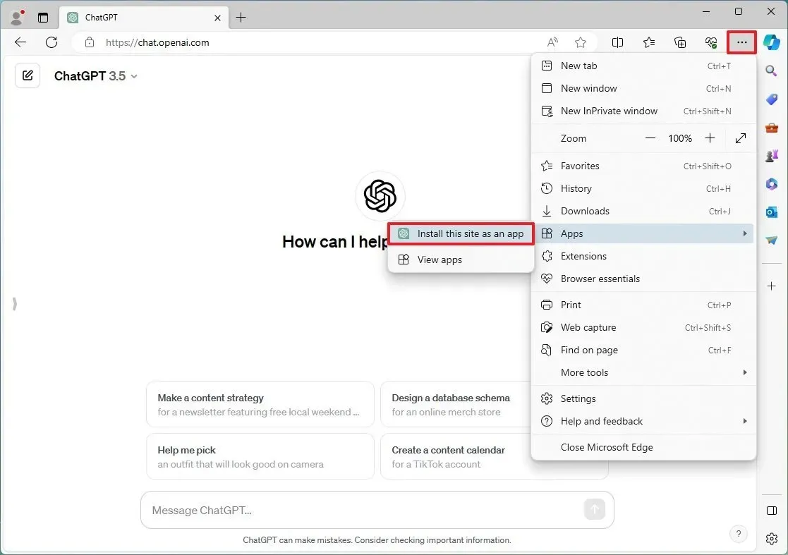 Edge ChatGPT-app installeren