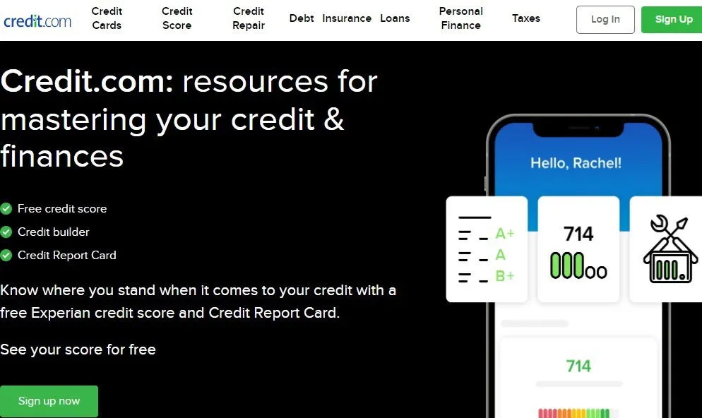 Using Credit.com to check Experian credit score.