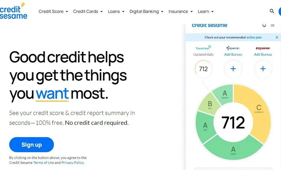 Using Credit Sesame for a free TransUnion score.