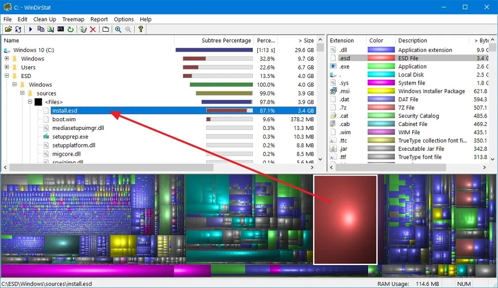 Voir le fichier occupant énormément d'espace sur Windows 10