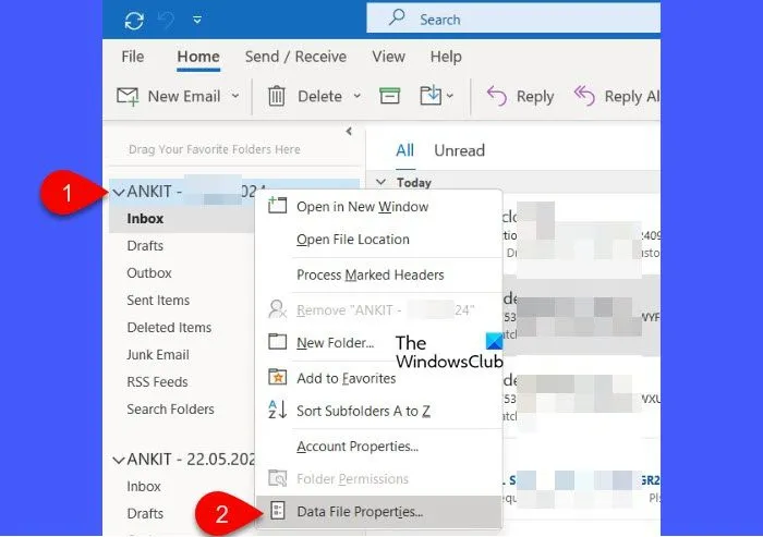 Comprobar el límite de tamaño del buzón de correo en MS Outlook