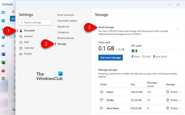 Überprüfen Sie die Postfachgrößenbeschränkung in der neuen Outlook-App