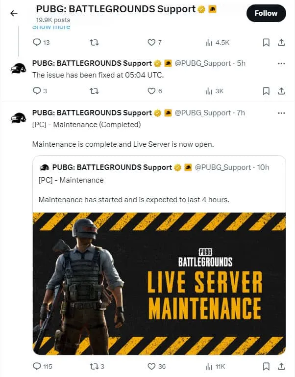 Vérifiez l'état du serveur PUBG