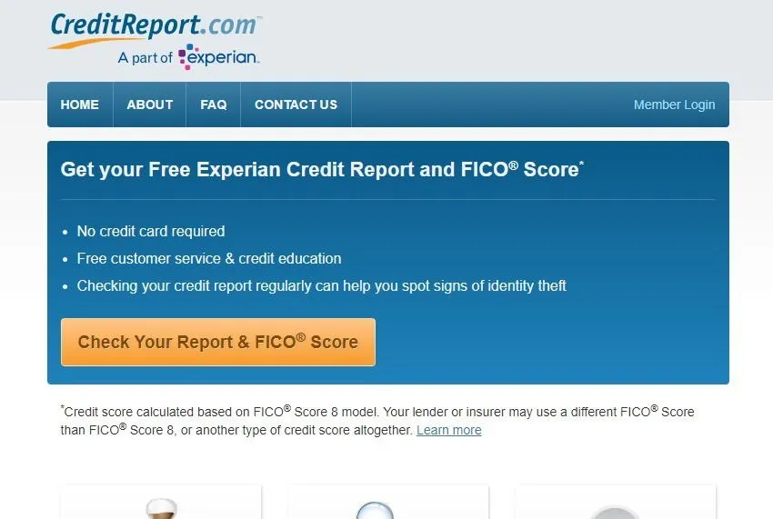 Homepage of CreditReport.com.