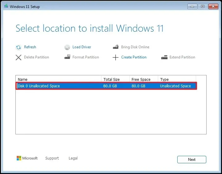 Clean install Windows 11 24H2 on unallocated space