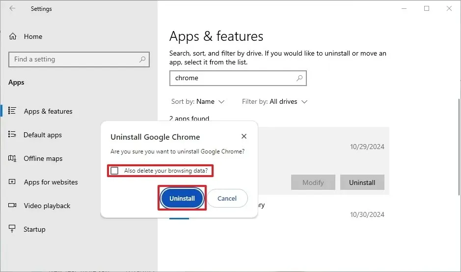 Windows 10 から Chrome を削除するときにプロファイル データを削除する