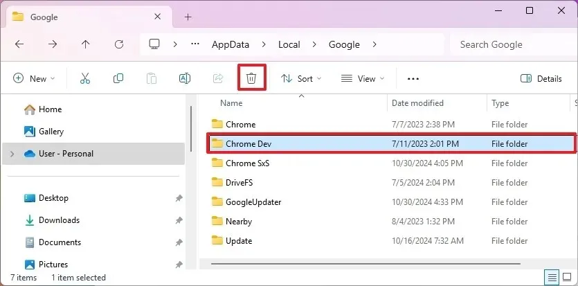 Chrome delete user data after uninstall