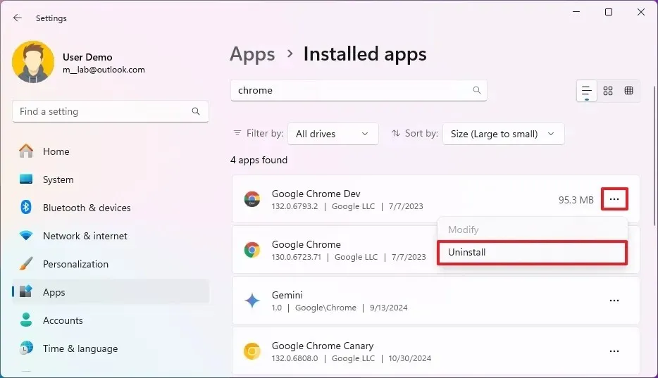 Désinstaller Chrome sous Windows 11