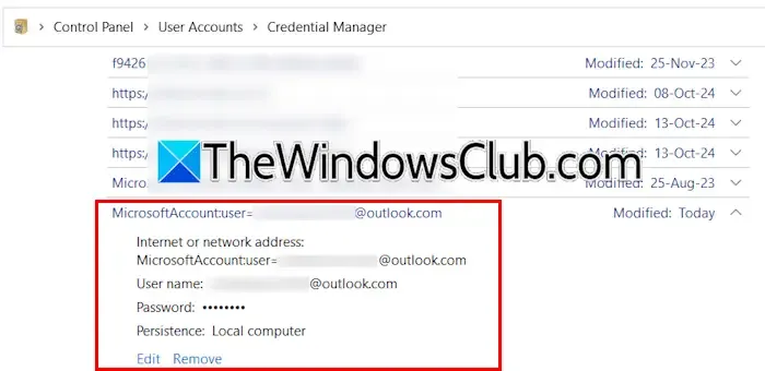 Removing account credentials on Windows