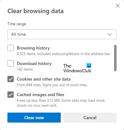 Limpiar la caché y las cookies de Edge