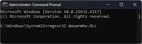 Registreer de DLL - wowarmhw.dll