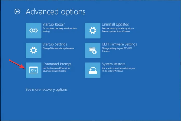 Options avancées de l'invite de commande winload..efi manquant Windows 11