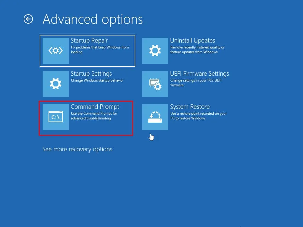 command prompt winre